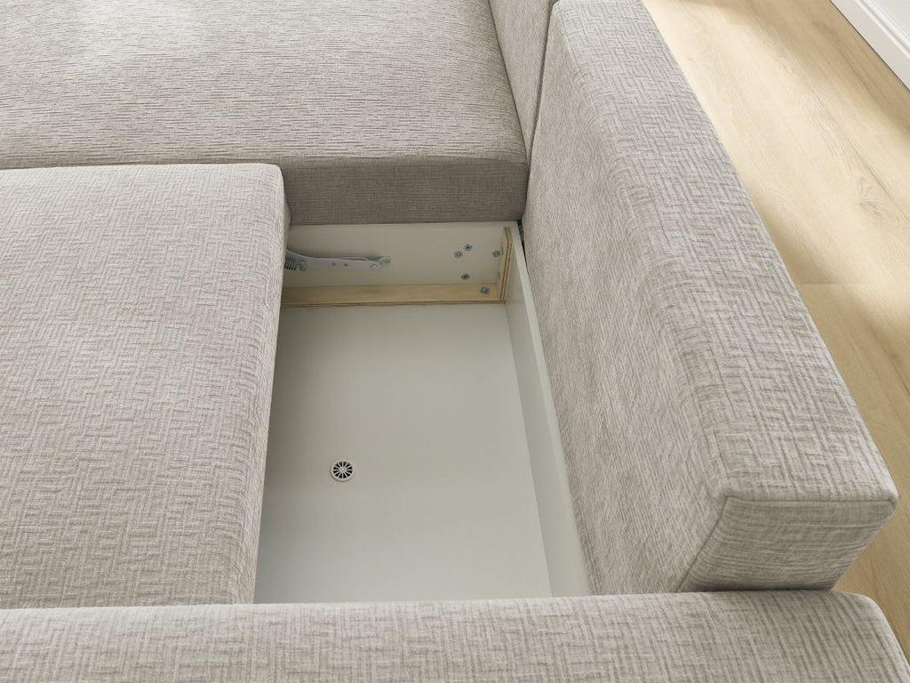 Atilla - Canapé D'Angle Convertible Coffre - Tissu Texturé - Angle Gauche