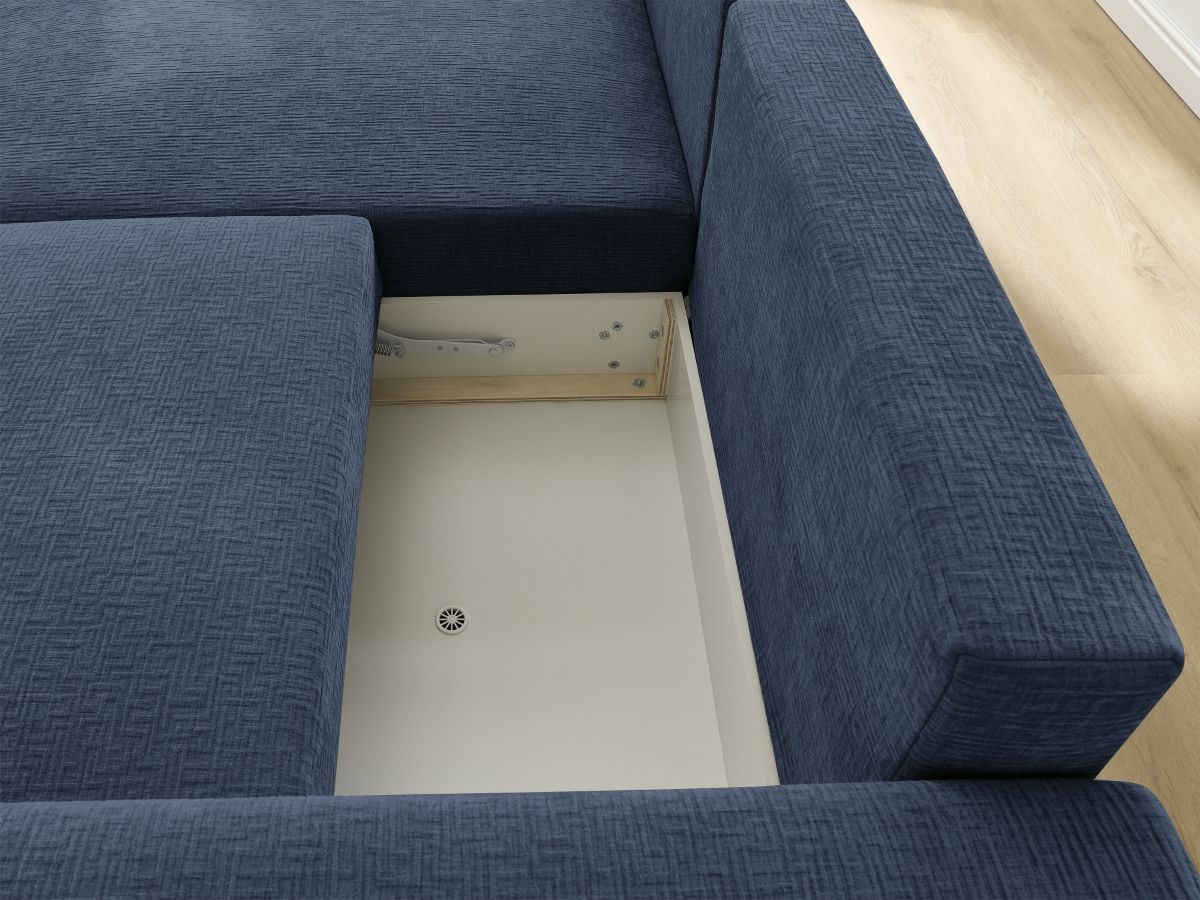 Atilla - Canapé D'Angle Convertible Coffre - Tissu Texturé - Angle Gauche