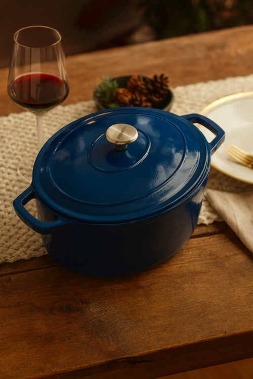 Cocotte En Fonte Ovale - Bleu