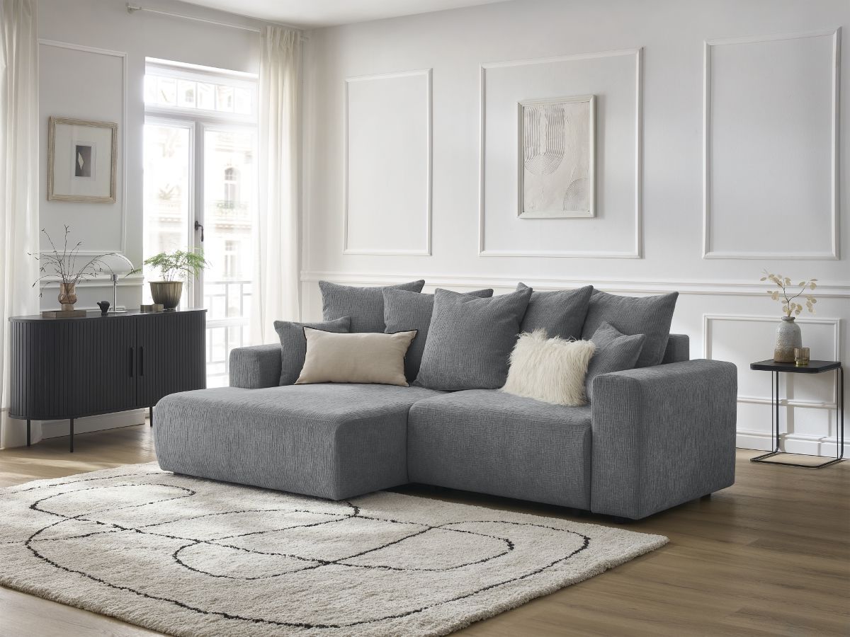 Atilla - Canapé D'Angle Convertible Coffre - Tissu Texturé - Angle Gauche