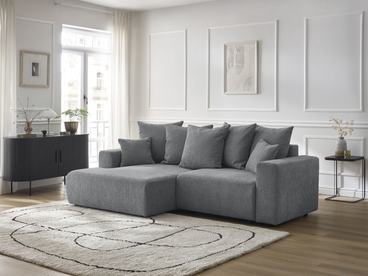 Atilla - Canapé D'Angle Convertible Coffre - Tissu Texturé - Angle Gauche