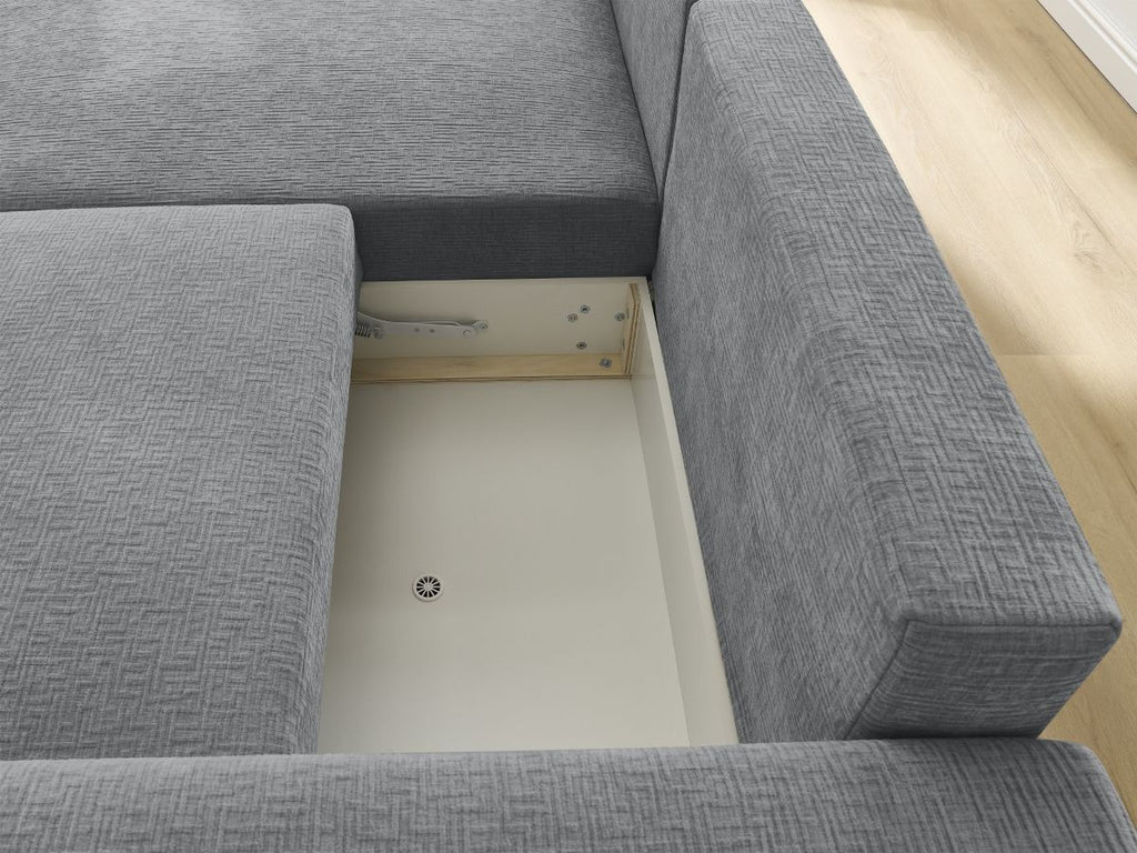 Atilla - Canapé D'Angle Convertible Coffre - Tissu Texturé - Angle Gauche