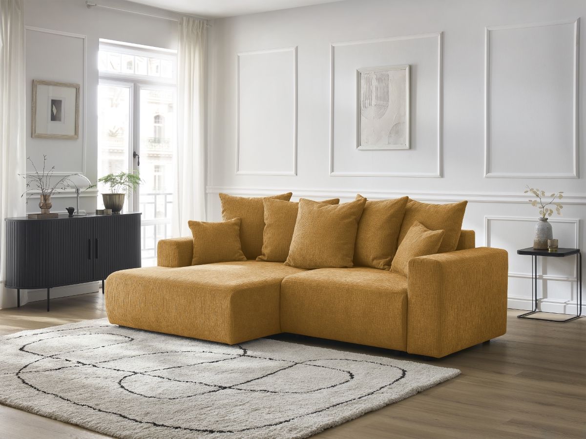 Atilla - Canapé D'Angle Convertible Coffre - Tissu Texturé - Angle Gauche
