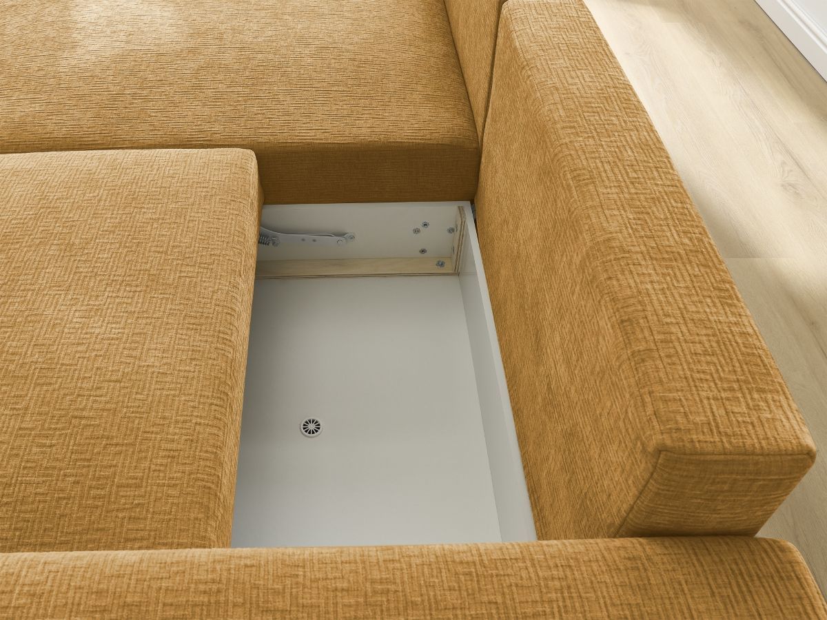 Atilla - Canapé D'Angle Convertible Coffre - Tissu Texturé - Angle Gauche