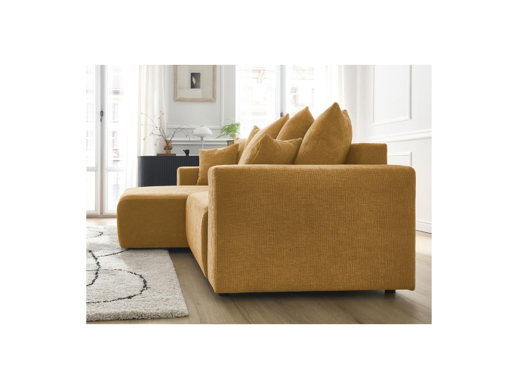 Atilla - Canapé D'Angle Convertible Coffre - Tissu Texturé - Angle Gauche