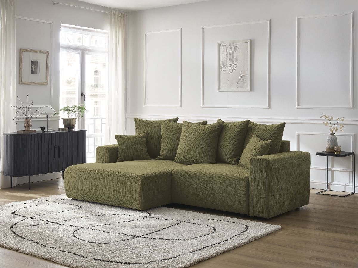 Atilla - Canapé D'Angle Convertible Coffre - Tissu Texturé - Angle Gauche
