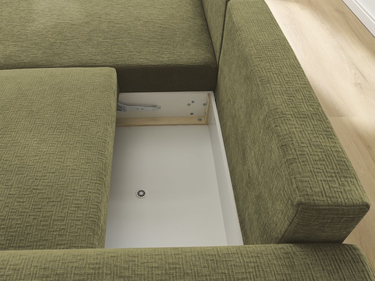 Atilla - Canapé D'Angle Convertible Coffre - Tissu Texturé - Angle Gauche