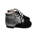Chaussures Bottillon Fille À Lacets Gaïa - Cuir Noir Et Argent - Fille
