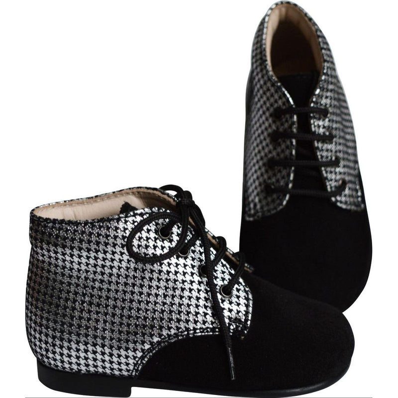 Chaussures Bottillon Fille À Lacets Gaïa - Cuir Noir Et Argent - Fille