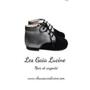 Chaussures Bottillon Fille À Lacets Gaïa - Cuir Noir Et Argent - Fille