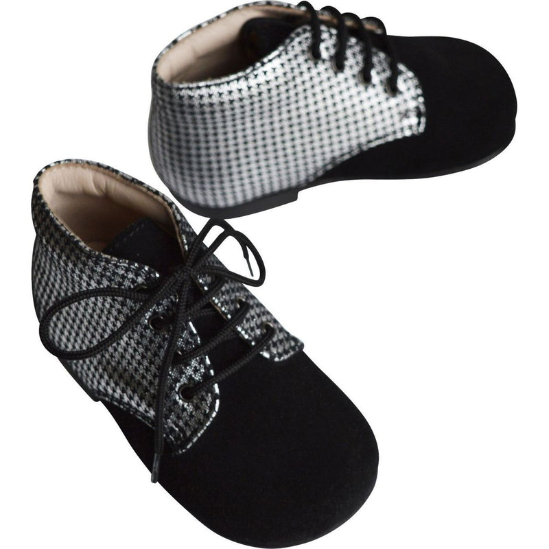 Chaussures Bottillon Fille À Lacets Gaïa - Cuir Noir Et Argent - Fille