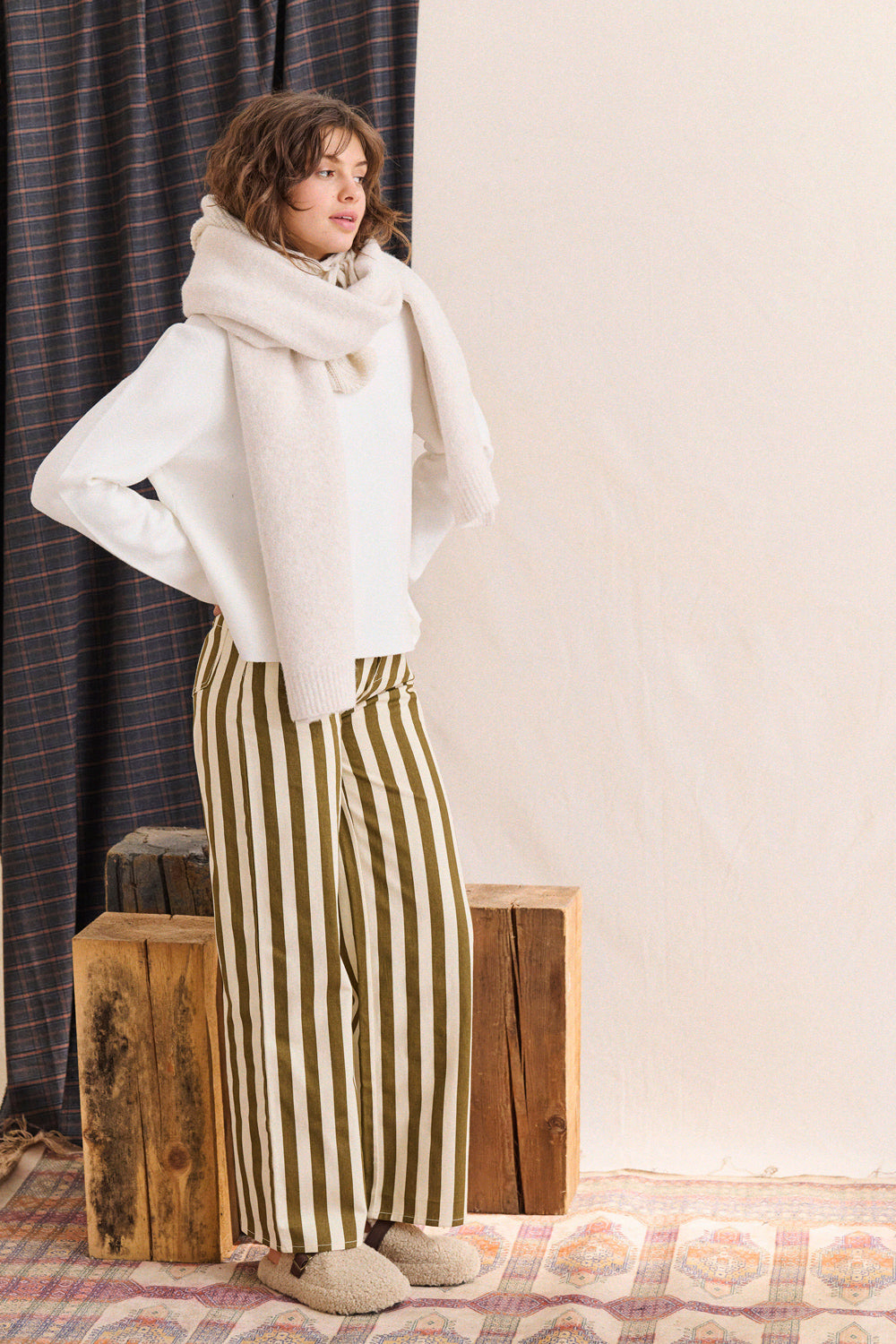 Pantalon Pepita - Blanc Raye Kaki