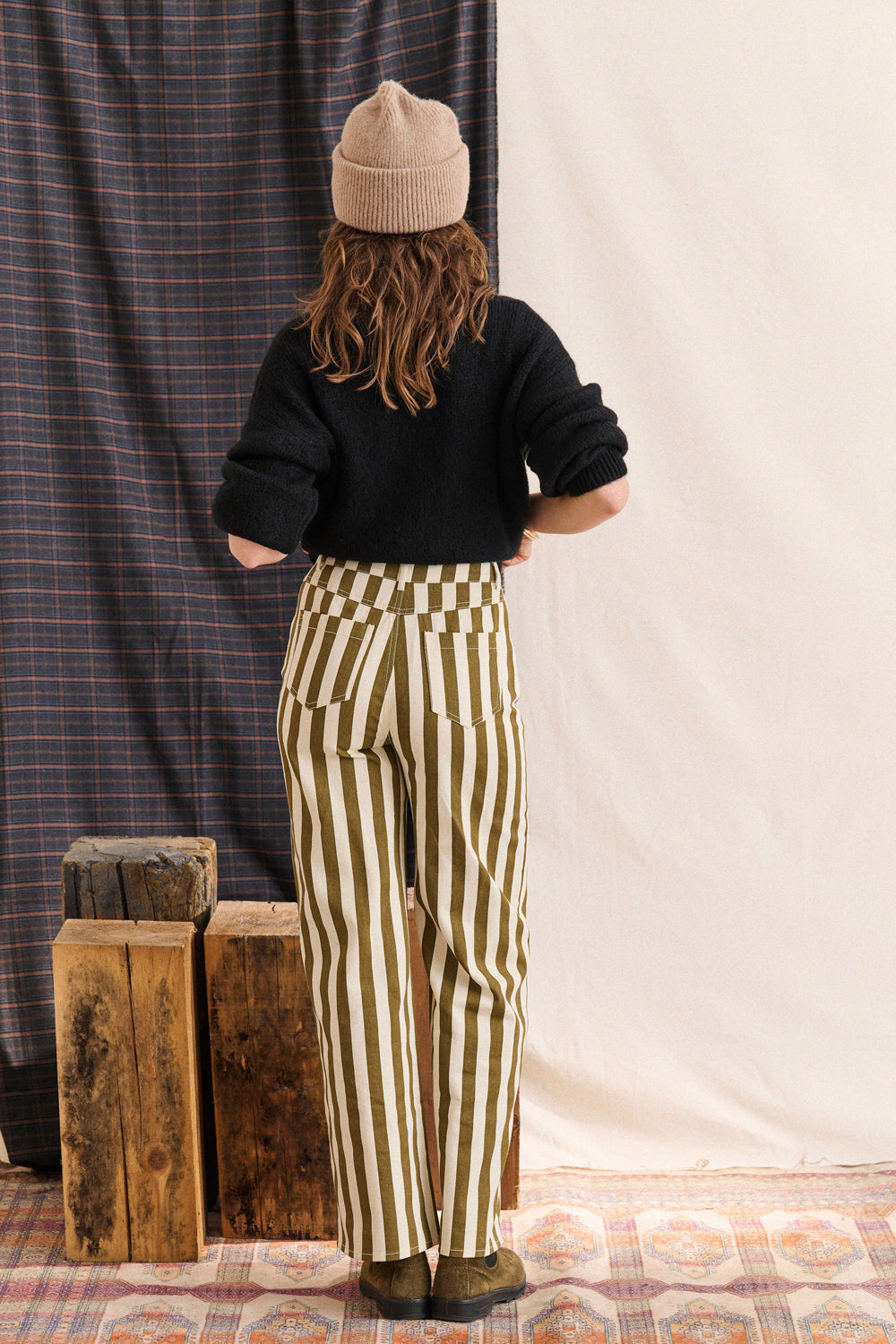 Pantalon Pepita - Blanc Raye Kaki