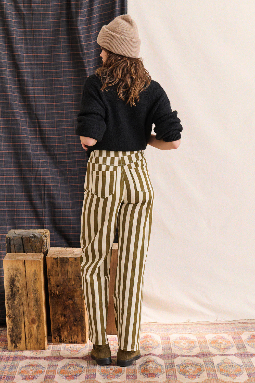 Pantalon Pepita - Blanc Raye Kaki