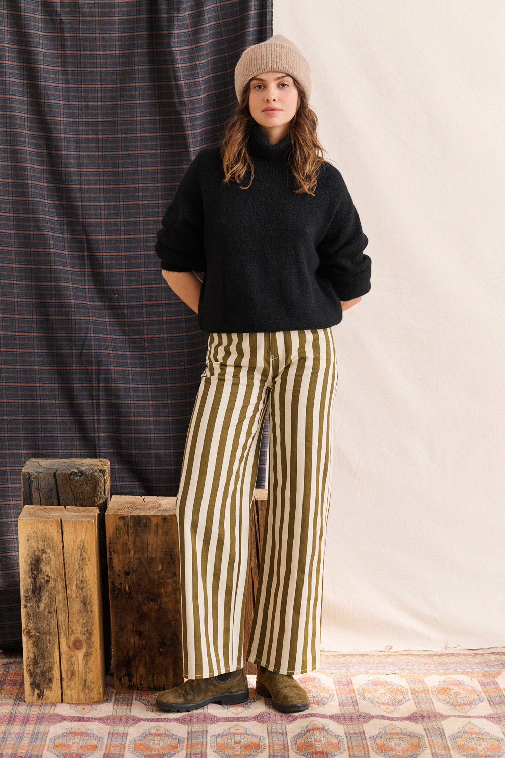 Pantalon Pepita - Blanc Raye Kaki