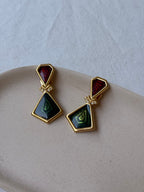 Vintage Enamelled Earrings - Red And Green