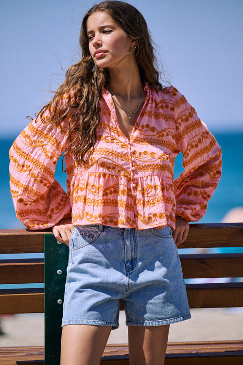 Blusa Belot Rosa Bordada Naranja