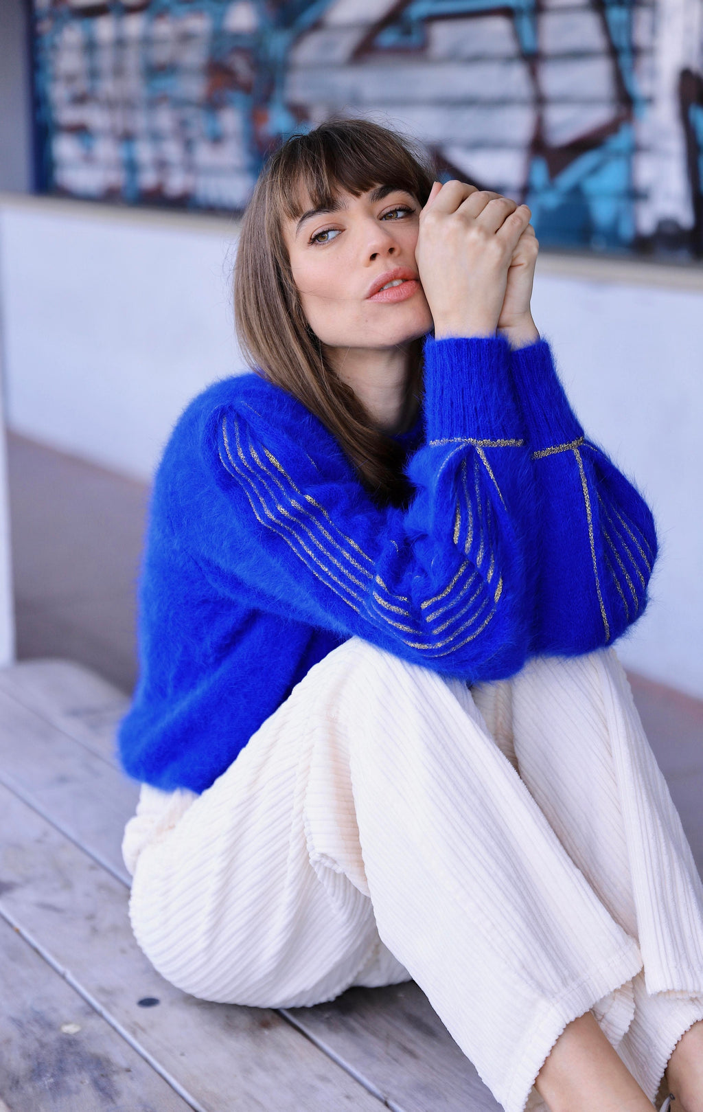 Pull Alix Angora Bleu Olympiade Et Doré.