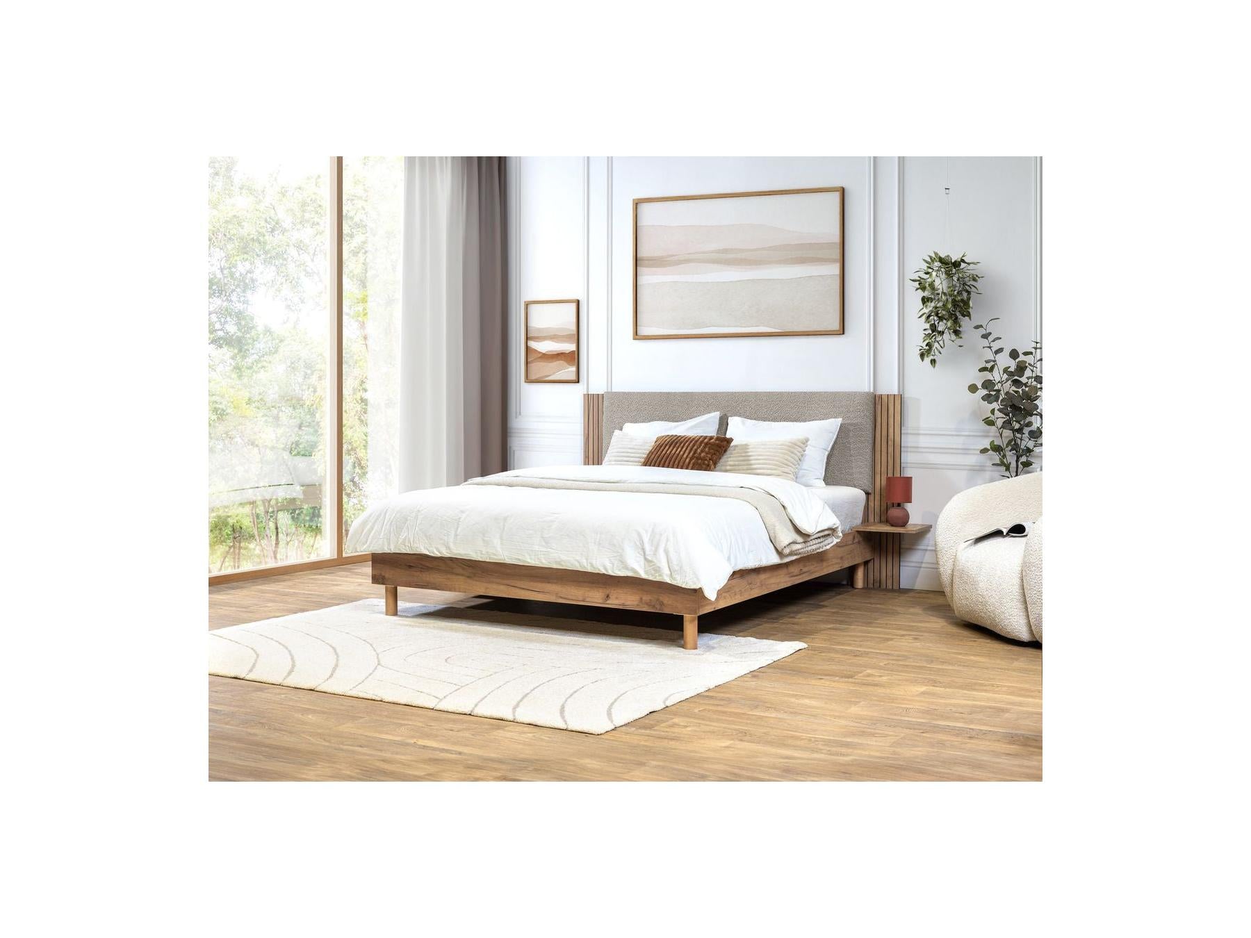 Lior - Cama con lamas macizas - Patas de madera natural