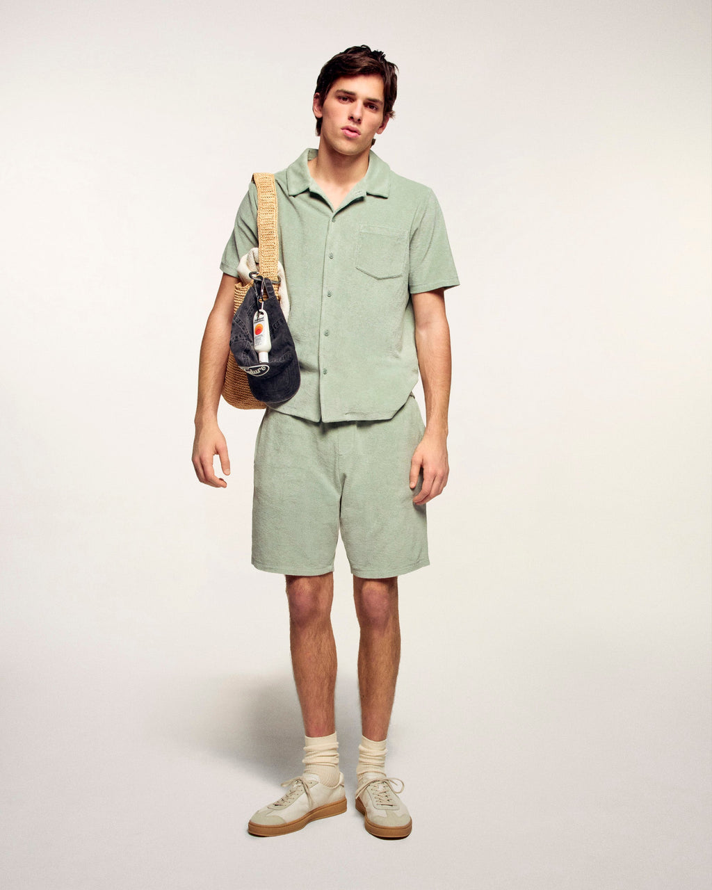 Short Sleeve Terry Cloth Shirt - Sage Green
