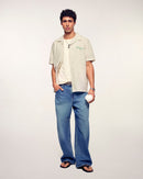Chemise Manches Courtes à Broderies - Multi Rayures Ecru