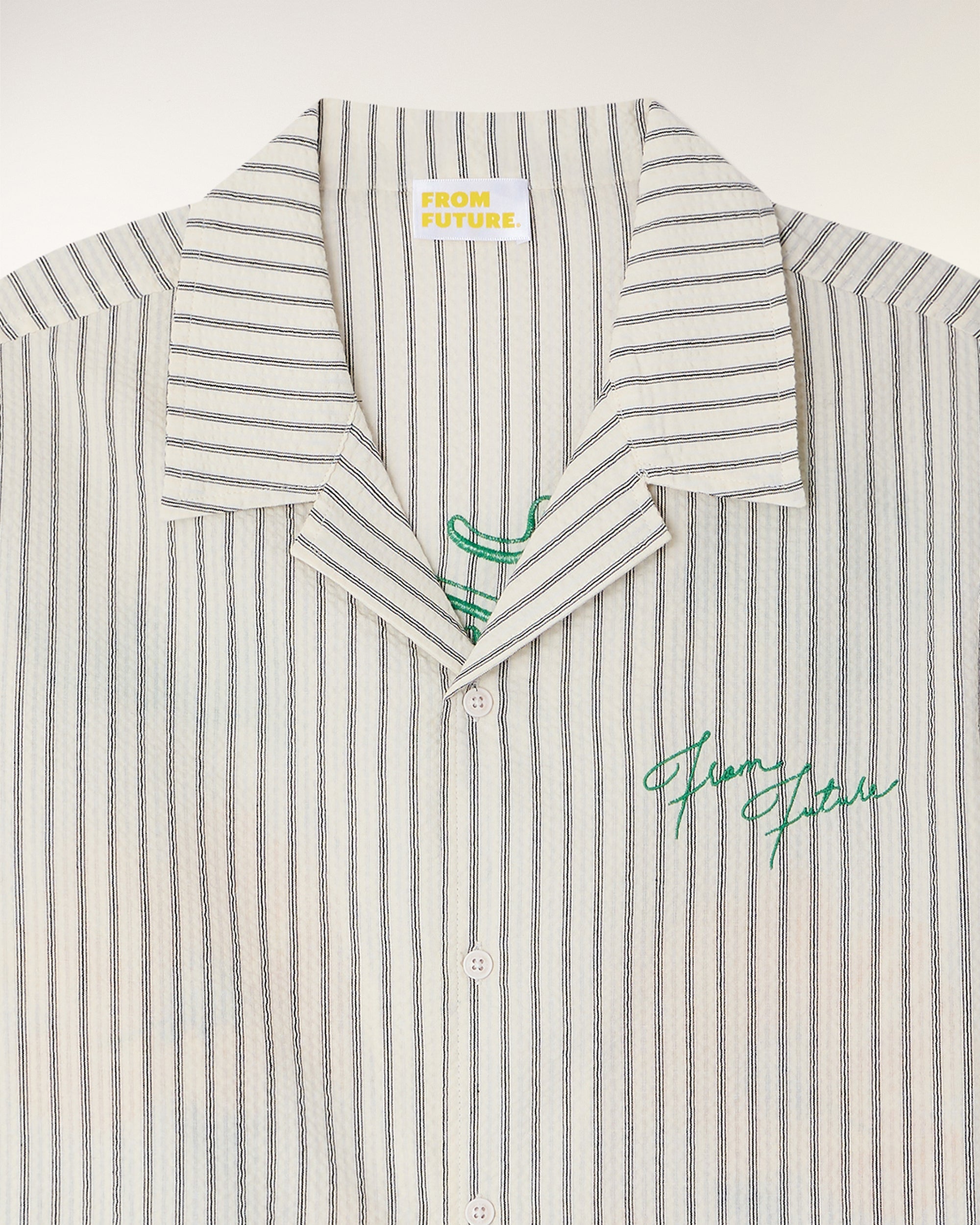 Chemise Manches Courtes à Broderies - Multi Rayures Ecru