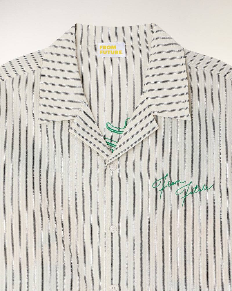 Chemise Manches Courtes à Broderies - Multi Rayures Ecru