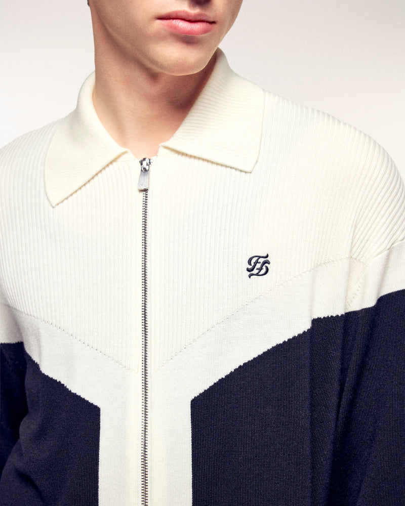 Pull Gilet Bicolore Broderie "Ff"