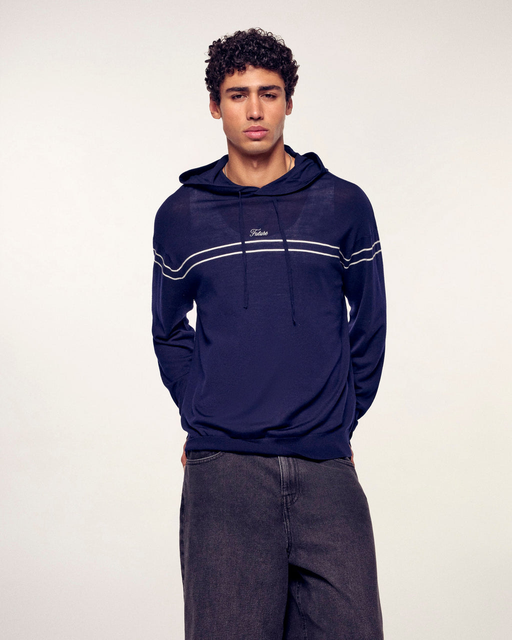 Pull Hoodie Rayures À Broderie
