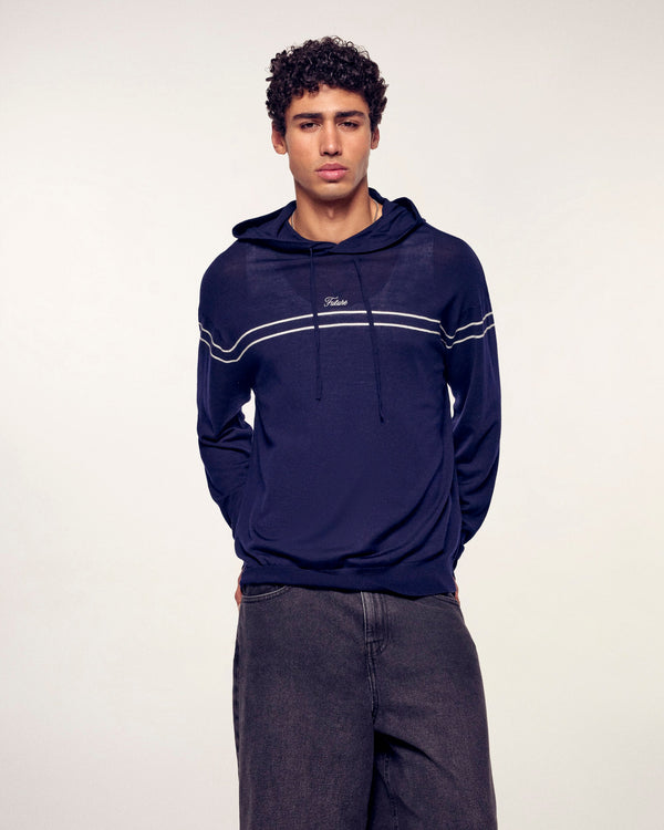 Pull Hoodie Rayures À Broderie