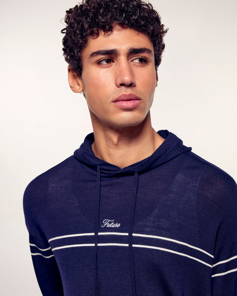 Pull Hoodie Rayures À Broderie