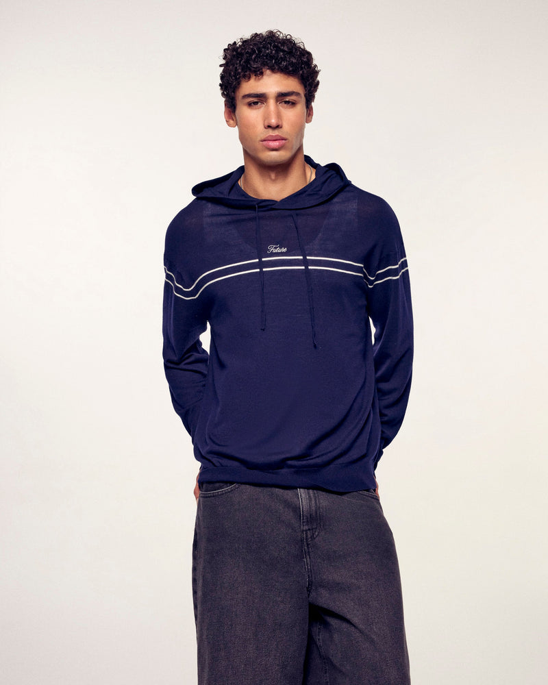 Pull Hoodie Rayures À Broderie