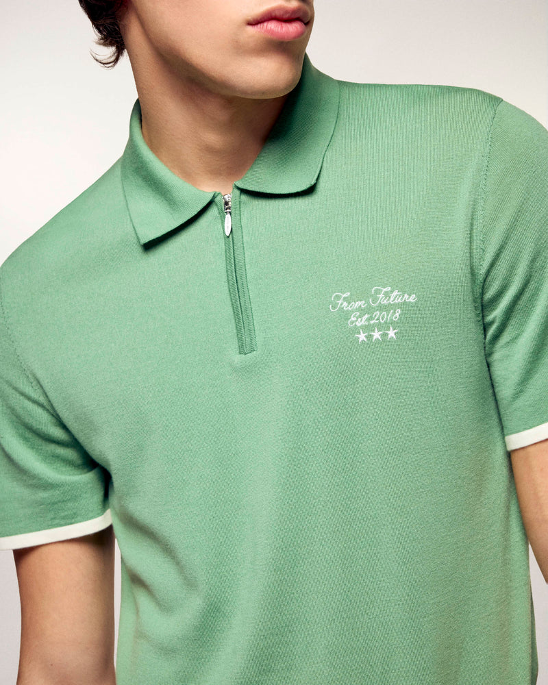 Pull Col Polo Zippé À Broderie "Future"