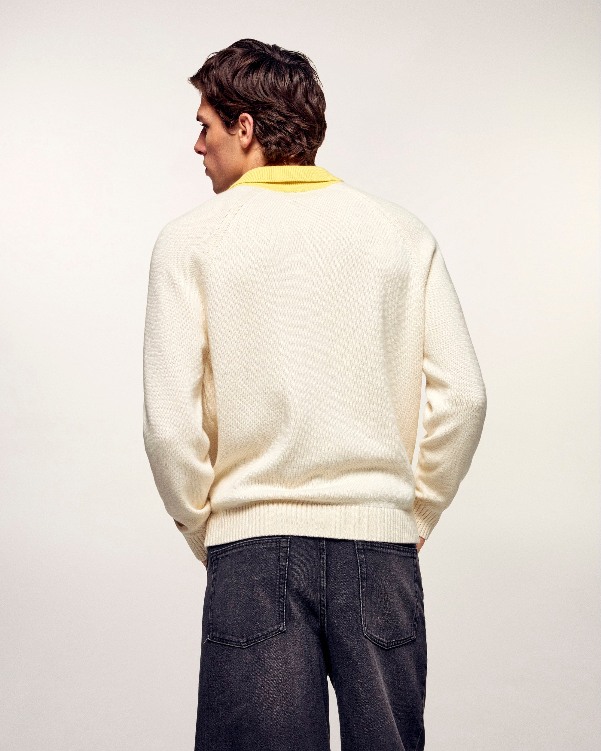 Pull Col Polo Manches Raglan - Ecru