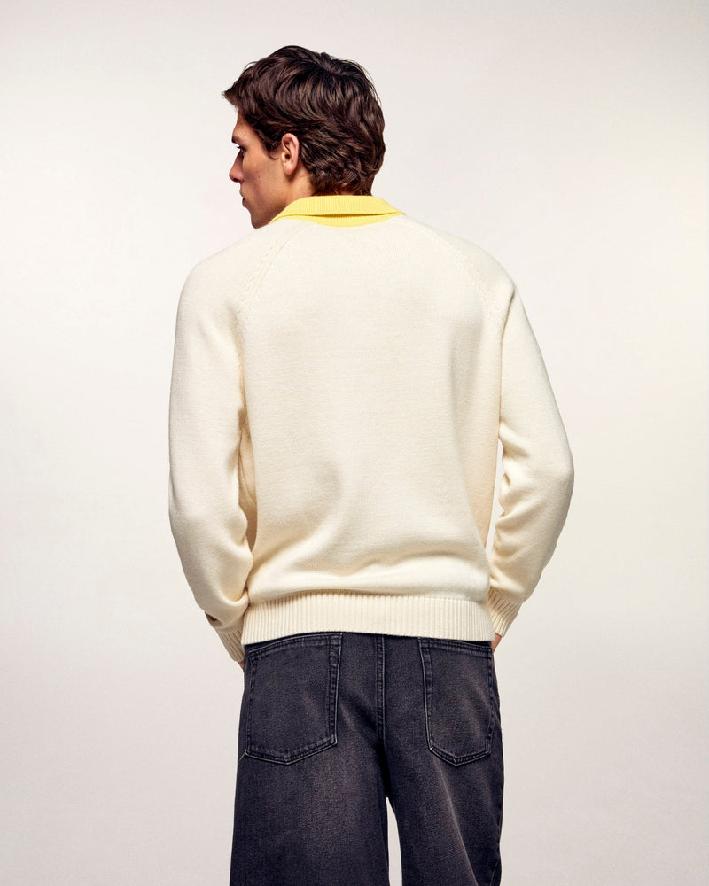 Pull Col Polo Manches Raglan - Ecru