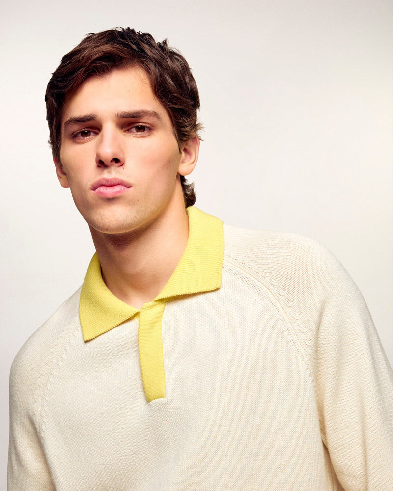 Pull Col Polo Manches Raglan - Ecru