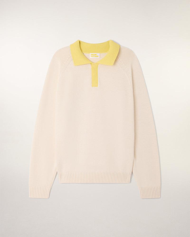 Pull Col Polo Manches Raglan - Ecru