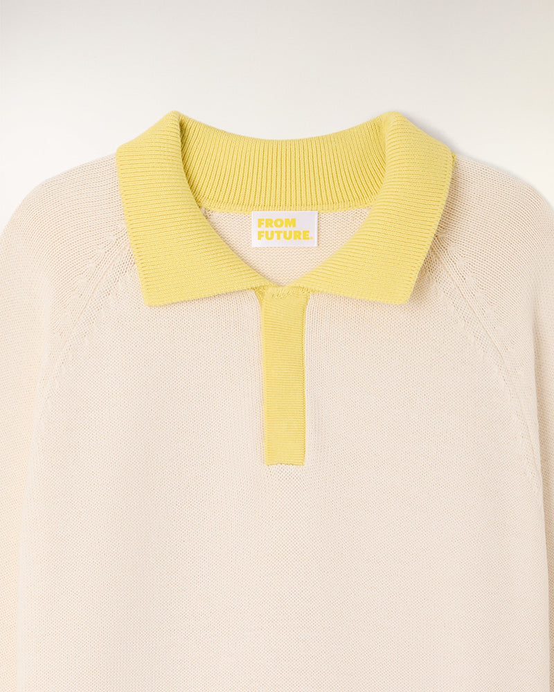 Pull Col Polo Manches Raglan - Ecru