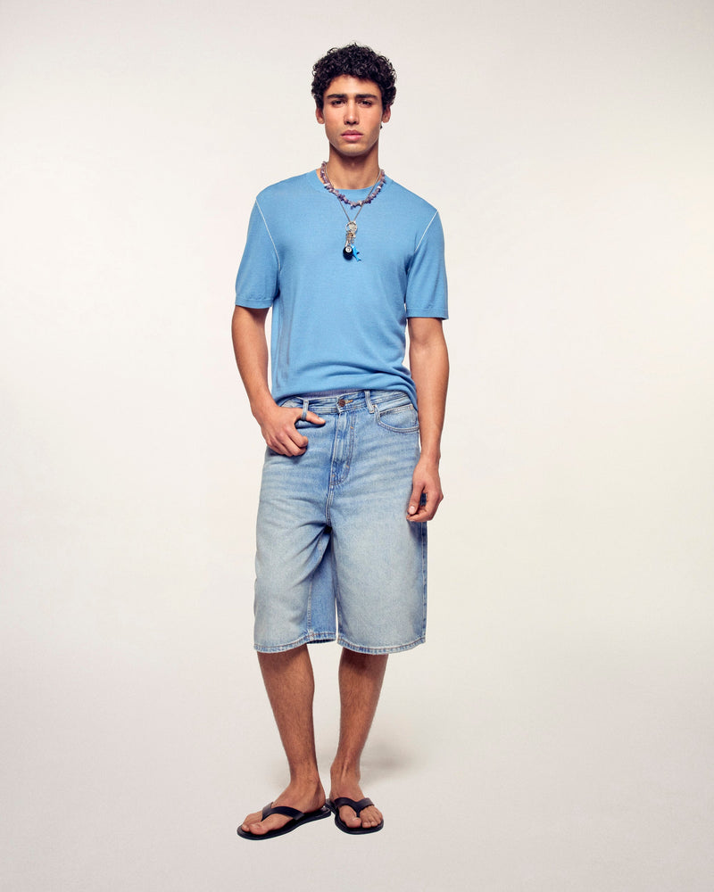 Pull Col Rond Manches Courtes - Intense Blue
