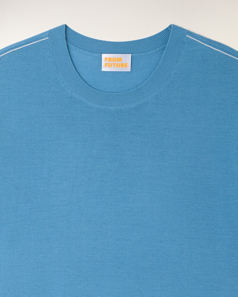 Pull Col Rond Manches Courtes - Intense Blue