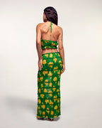 Falda midi fruncida estampada