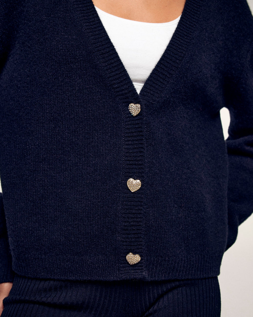 Rhinestone Heart Buttons Cardigan Sweater