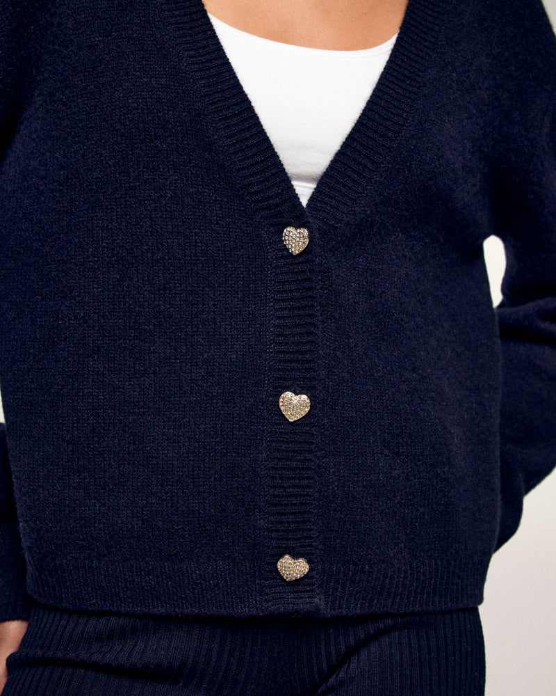 Pull Cardigan Boutons Coeur Strass