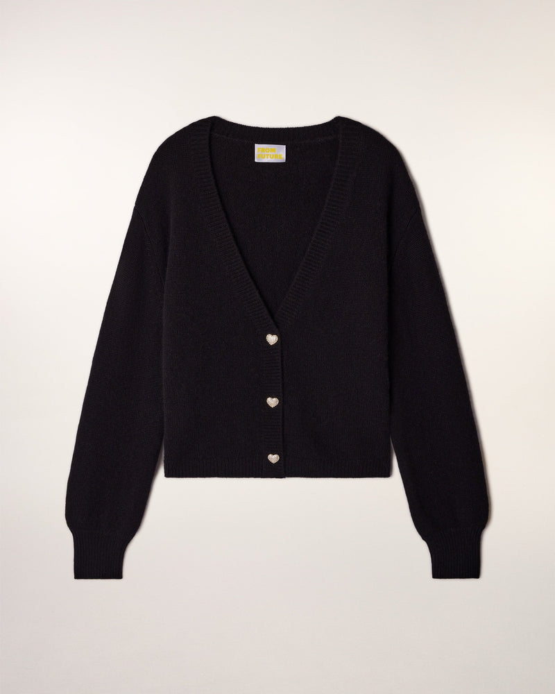 Pull Cardigan Boutons Coeur Strass