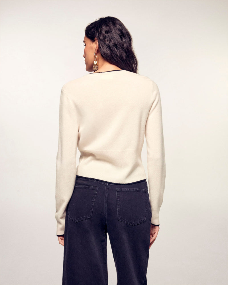 Pull Cardigan Liserés Contrastés