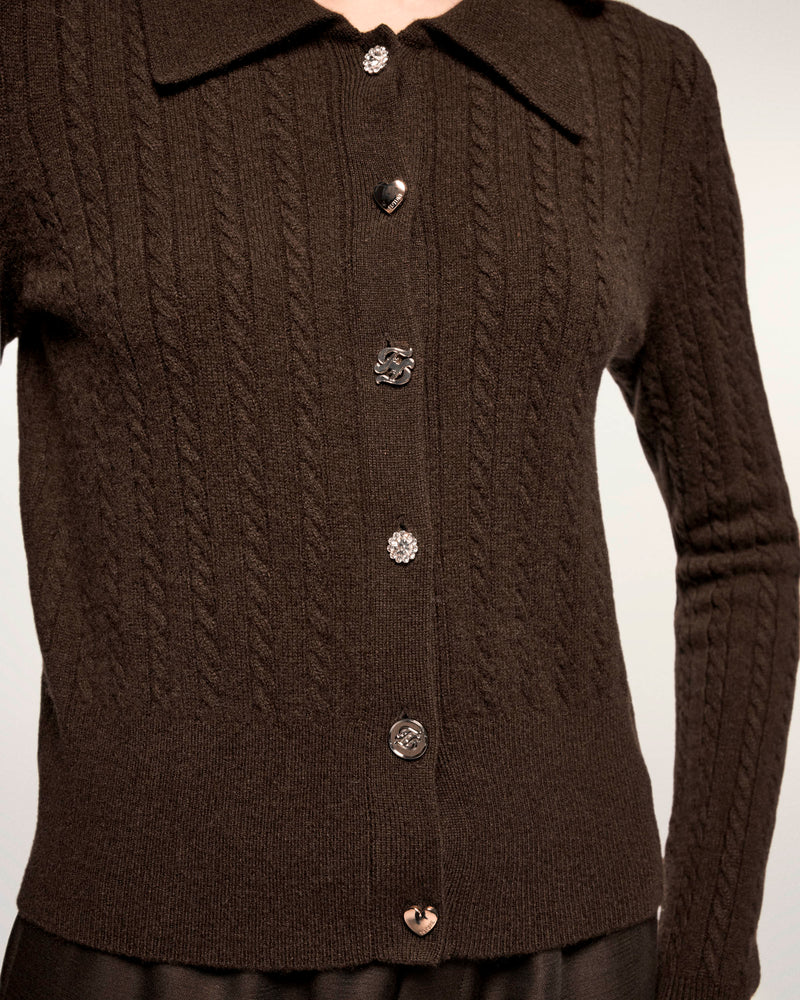 Pull Cardigan Torsades Fines Boutons Dépareillés