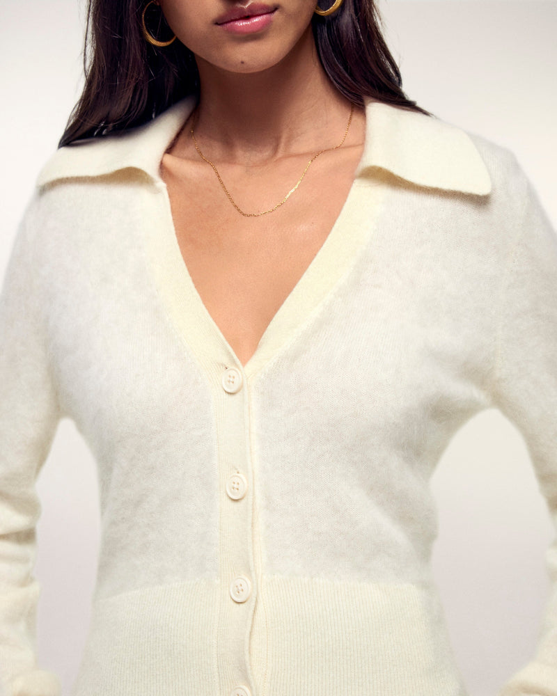 Pull Cardigan Cachemire Brossé Broderie