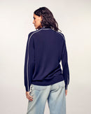 Pull Cardigan À Liserés Contrastés