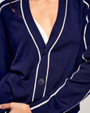 Pull Cardigan À Liserés Contrastés