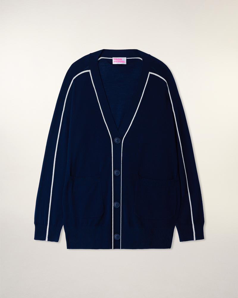 Pull Cardigan À Liserés Contrastés